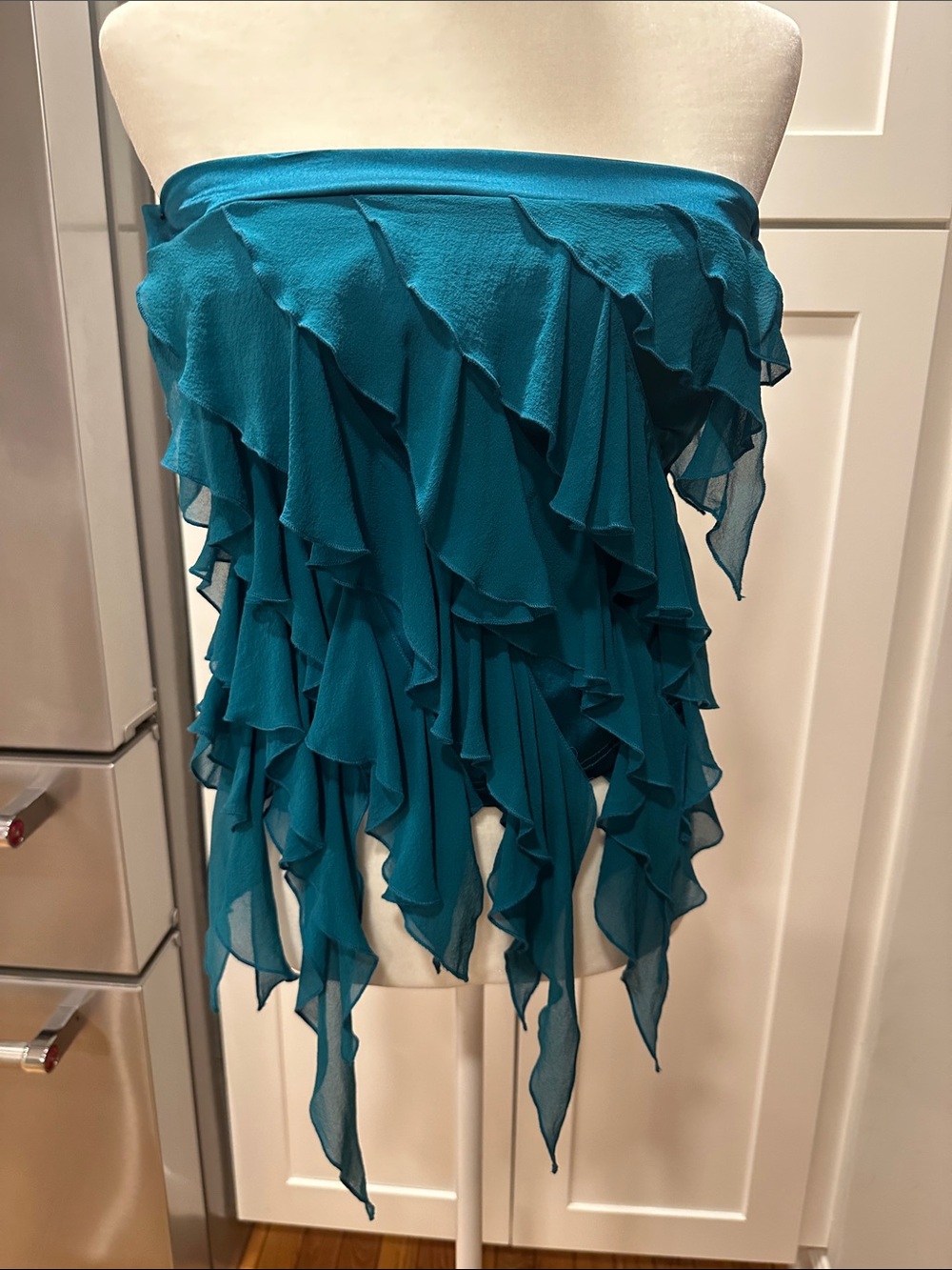 Vintage bebe Teal Ruffle Strapless Blouse